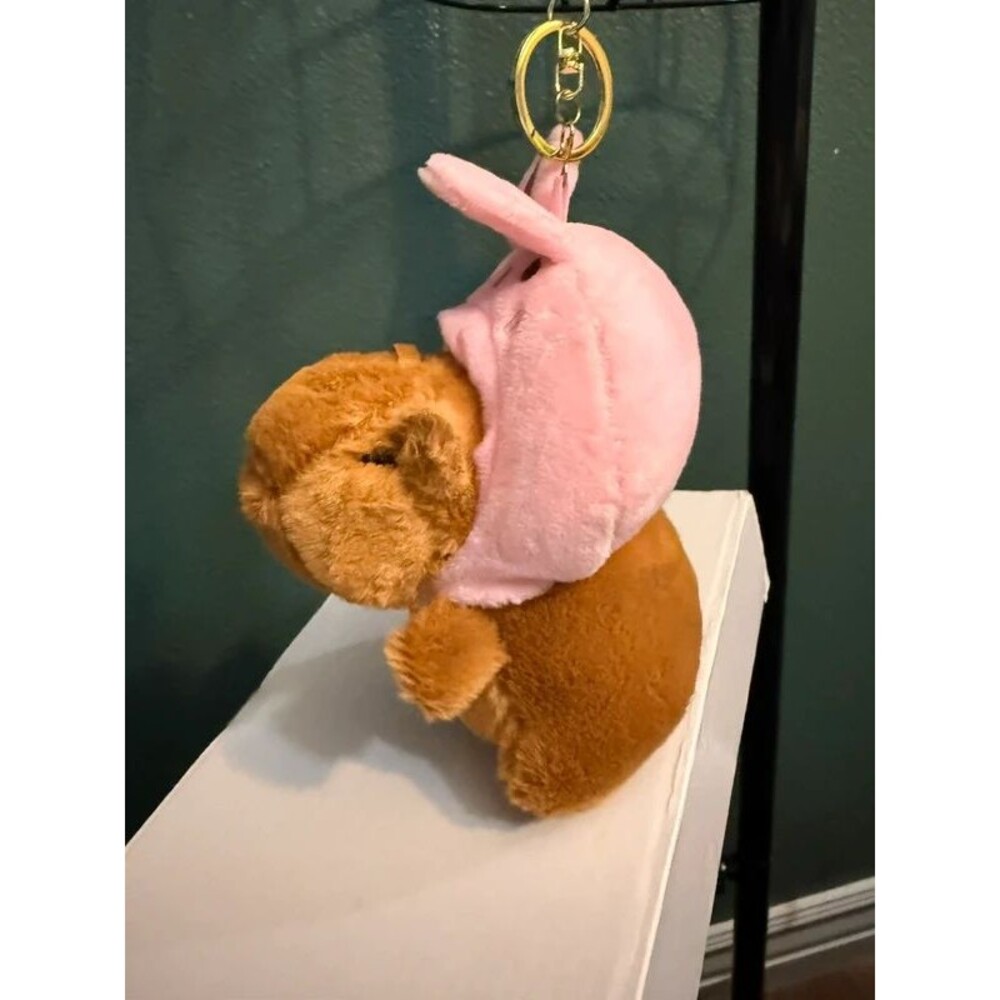 Capybara Plush Purse Charm Keychain | Bunny Hat | NWT - Picture 4 of 4